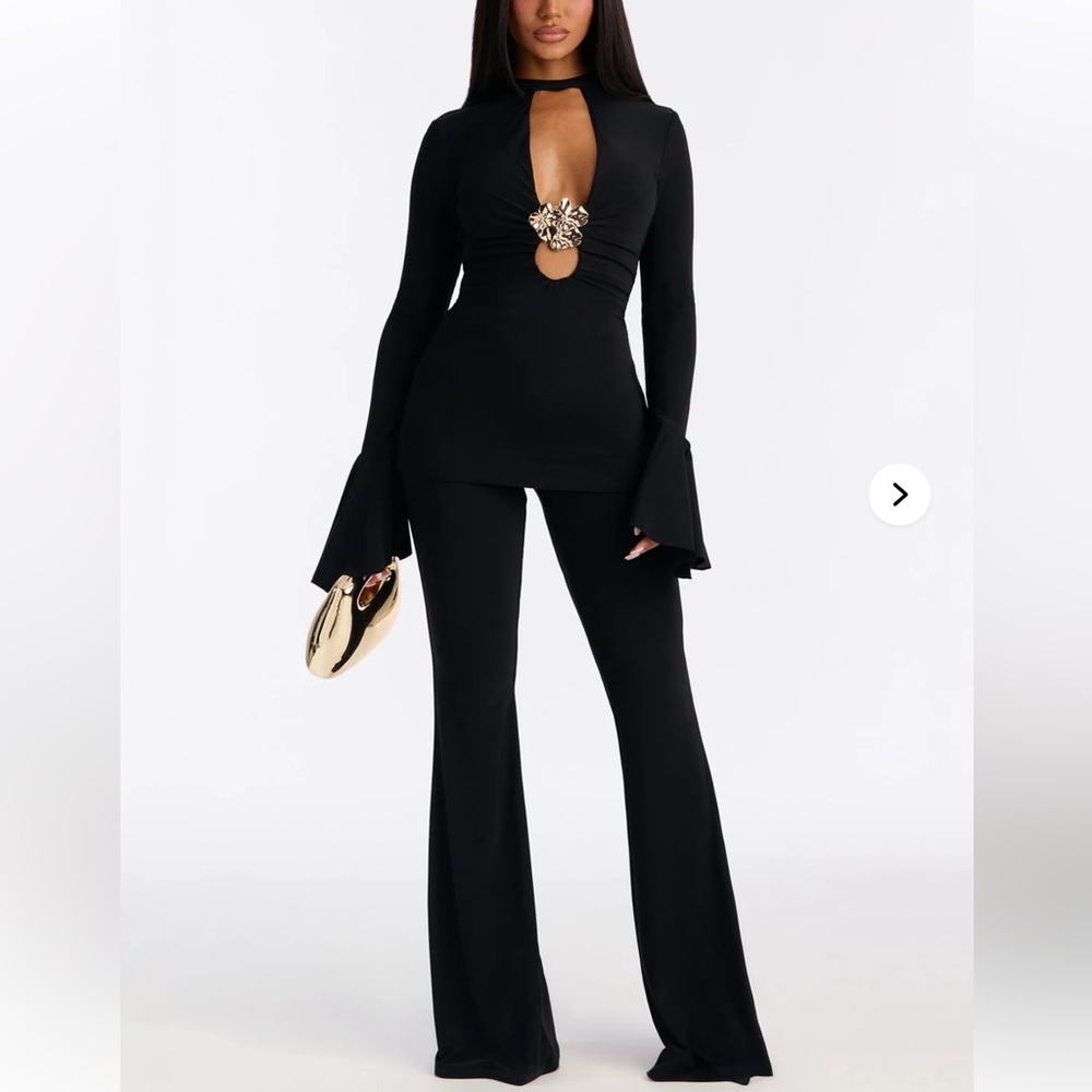 Fashion Nova Black Flare Jumpsuit with Embellishment